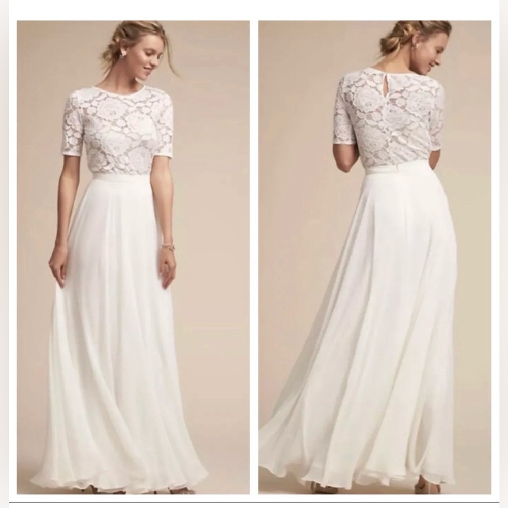 Jenny Yoo Collection White Chiffon Maxi Skirt
